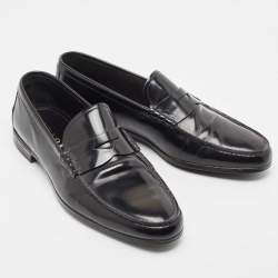 Pre Owned Prada Black Leather Slip On Loafers Size 42.5