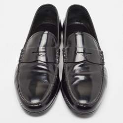 Pre Owned Prada Black Leather Slip On Loafers Size 42.5