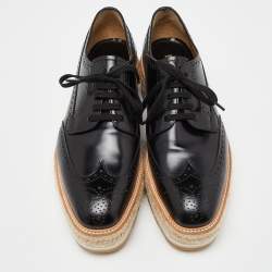 Prada Black Brogue Leather Wave Wingtip Espadrille Platform Derby Sneakers Size 42.5