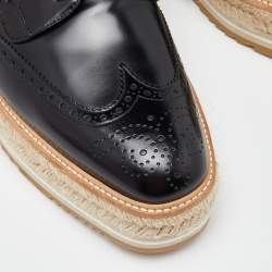 Prada Black Brogue Leather Wave Wingtip Espadrille Platform Derby Sneakers Size 42.5