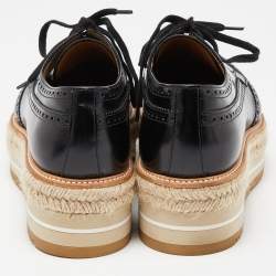 Prada Black Brogue Leather Wave Wingtip Espadrille Platform Derby Sneakers Size 42.5
