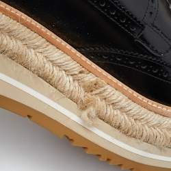 Prada Black Brogue Leather Wave Wingtip Espadrille Platform Derby Sneakers Size 42.5