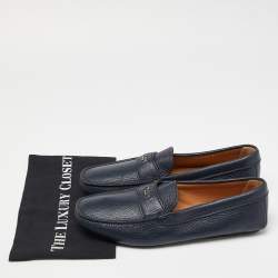 Pre Owned Prada Navy Blue Leather Penny Loafers Size 42.5