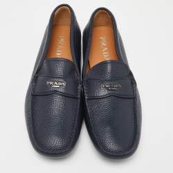 Pre Owned Prada Navy Blue Leather Penny Loafers Size 42.5