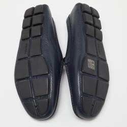 Pre Owned Prada Navy Blue Leather Penny Loafers Size 42.5