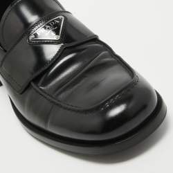 Pre Owned Prada Black Leather Logo Plaque Loafers Size 42