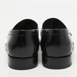Pre Owned Prada Black Leather Logo Plaque Loafers Size 42