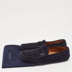 Pre Owned Prada Navy Blue Suede Slip On Loafers Size 41
