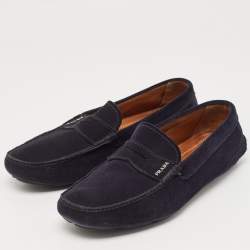 Pre Owned Prada Navy Blue Suede Slip On Loafers Size 41