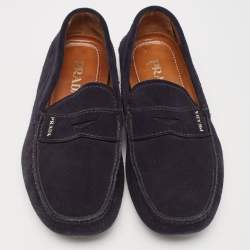 Pre Owned Prada Navy Blue Suede Slip On Loafers Size 41