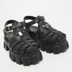 Prada Black Rubber Platform Ankle Strap Sandals Size 41
