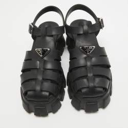 Prada Black Rubber Platform Ankle Strap Sandals Size 41