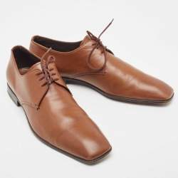 Prada Brown Leather Square Toe Derby Size 41.5