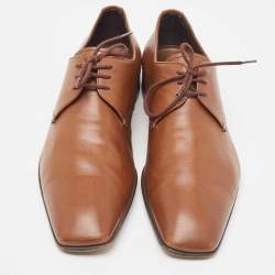 Prada Brown Leather Square Toe Derby Size 41.5