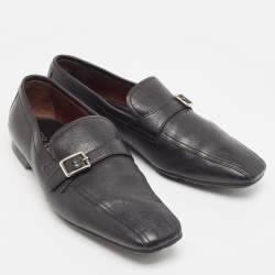 Pre Owned Prada Black Leather Square Toe Loafers Size 44