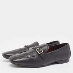 Pre Owned Prada Black Leather Square Toe Loafers Size 44
