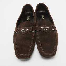Pre Owned Prada Brown Suede Slip On Loafers Size 44