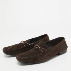 Pre Owned Prada Brown Suede Slip On Loafers Size 44