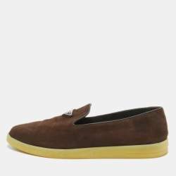 Prada Brown Suede Slip On Loafers Size 42