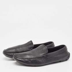 Prada Black Leather Slip On Loafers Size 43