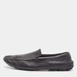 Prada Black Leather Slip On Loafers Size 43