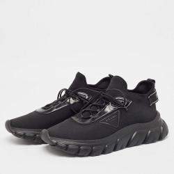 Prada Black Knit Fabric Lace Up Sneakers Size 43