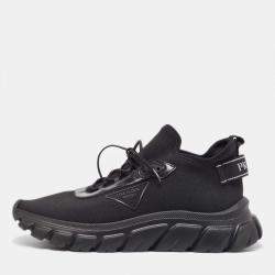 Prada Black Knit Fabric Lace Up Sneakers Size 43
