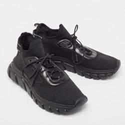 Prada Black Knit Fabric Lace Up Sneakers Size 43