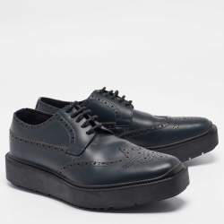 Prada Navy Blue Leather Brogue Deby Sneakers Size 39