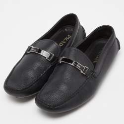 Pre Owned Prada Black Leather Slip On Loafers Size 42.5