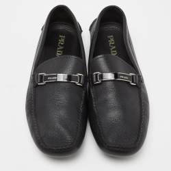 Pre Owned Prada Black Leather Slip On Loafers Size 42.5