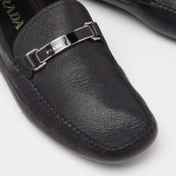Pre Owned Prada Black Leather Slip On Loafers Size 42.5
