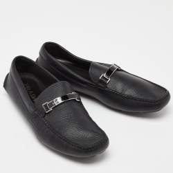 Pre Owned Prada Black Leather Slip On Loafers Size 42.5
