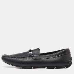 Pre Owned Prada Black Leather Slip On Loafers Size 42.5