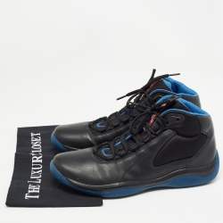 Prada Blue/Black Leather and Mesh Punta Ala  Sneakers Size 41