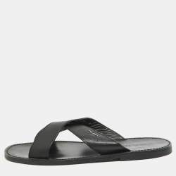 Prada Black Leather Crisscross Flat Slides Size 42