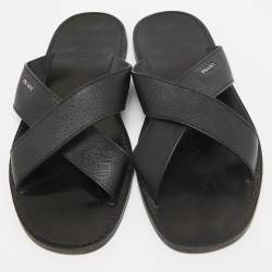 Prada Black Leather Crisscross Flat Slides Size 42