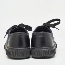 Prada Black/Blue Leather and Canvas Low Top Sneakers Size 42
