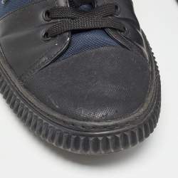 Prada Black/Blue Leather and Canvas Low Top Sneakers Size 42