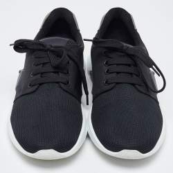 Pre Owned Prada Sport Black Mesh Lace and Leather Up Low Top Sneakers Size 39.5