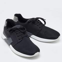 Pre Owned Prada Sport Black Mesh Lace and Leather Up Low Top Sneakers Size 39.5