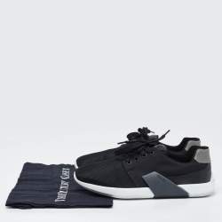 Pre Owned Prada Sport Black Mesh Lace and Leather Up Low Top Sneakers Size 39.5