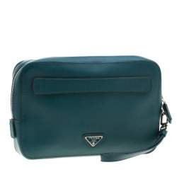 Pre Owned Prada Green Leather Travel Organizer 