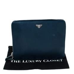 Pre Owned Prada Navy Blue Saffiano Leather Document Holder