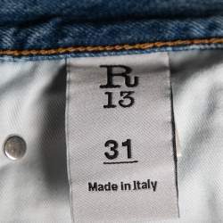 R13 Blue Denim Asymmetric Waist Frayed Edged Shorts M