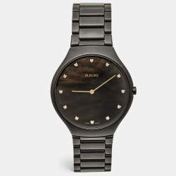 Pre Owned Rado True Thinline R27011902 Brown Mother Of Pearl Dial Diamond High-Tech Ceramic Titanium Men's Wristwatch 39 mm