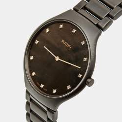 Pre Owned Rado True Thinline R27011902 Brown Mother Of Pearl Dial Diamond High-Tech Ceramic Titanium Men's Wristwatch 39 mm