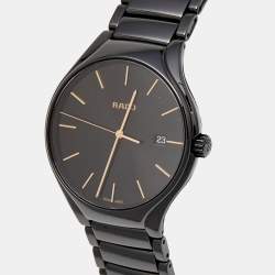 Pre Owned Rado True Round R27238162 Black Dial High-Tech Ceramic Titanium Men's Wristwatch 40 mm