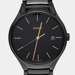 Pre Owned Rado True Round R27238162 Black Dial High-Tech Ceramic Titanium Men's Wristwatch 40 mm