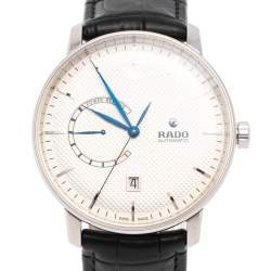 Rado Silver Stainless Steel Leather Coupole Classic R22878015 Automatic Men's Wristwatch 41 mm